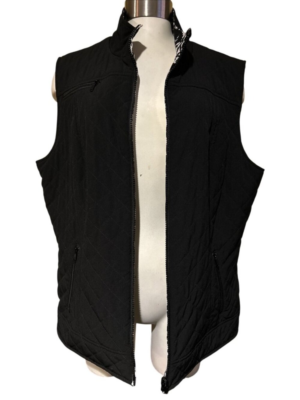 Chico's Women's Vest Reversible Full Zip Size 3 Black White Print Travel Capsule